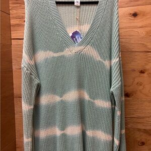 Sew In Love Sage and Cream V-Neck Sweater
